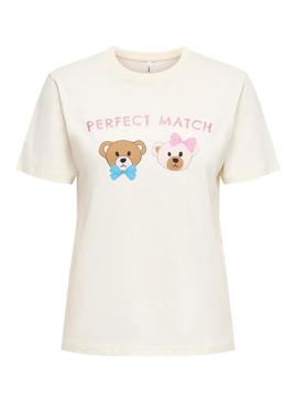 Camiseta Only Ketty Match bege para mulher
