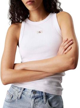 Camiseta Calvin Klein Jeans Woven Label branca para mulher.