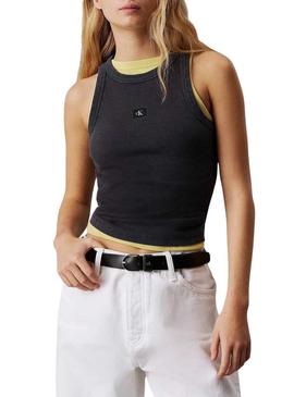 Camiseta Calvin Klein Jeans Woven Label preta para mulher