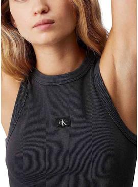 Camiseta Calvin Klein Jeans Woven Label preta para mulher
