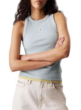 Camiseta Calvin Klein Jeans Woven Label azul para mulher.