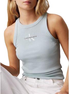 Camisa Calvin Klein Jeans Monologo Tank azul para mulher.
