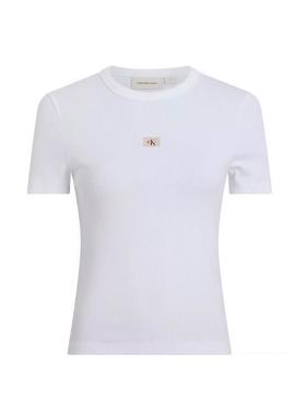 Camiseta Calvin Klein Jeans Rib branca para mulher.