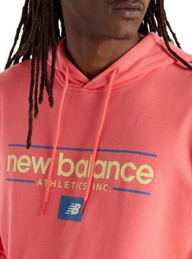 Moletom com capuz da New Balance com logo coral para homens.