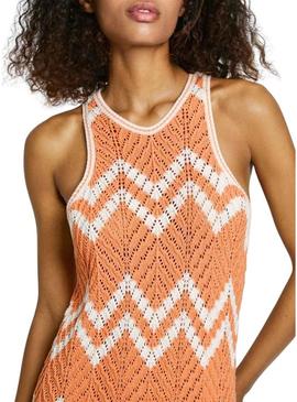 Vestido Pepe Jeans Oriana laranja e bege para mulher