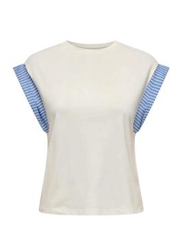 Camisa Only Dawn branca e azul para mulher.