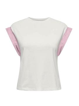 Camiseta Only Dawn branca e rosa para mulher