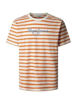 Camiseta Pepe Jeans Striped Ego laranja e bege para homem