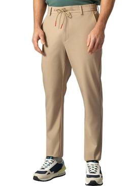 Calça técnica El Pulpo ultraleve com cordões bege para homem.