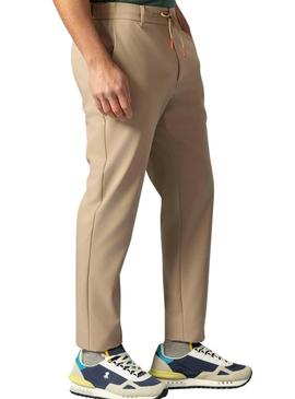Calça técnica El Pulpo ultraleve com cordões bege para homem.