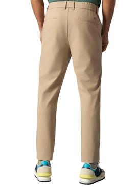 Calça técnica El Pulpo ultraleve com cordões bege para homem.