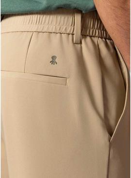 Calça técnica El Pulpo ultraleve com cordões bege para homem.