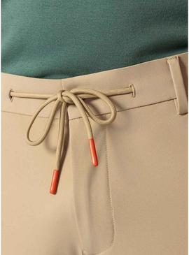 Calça técnica El Pulpo ultraleve com cordões bege para homem.