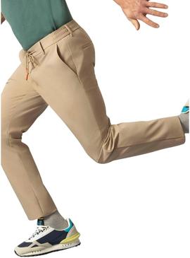 Calça técnica El Pulpo ultraleve com cordões bege para homem.