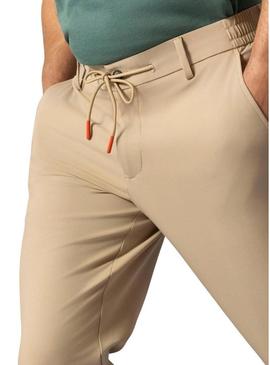 Calça técnica El Pulpo ultraleve com cordões bege para homem.