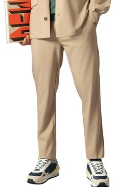 Calça técnica El Pulpo ultraleve com cordões bege para homem.