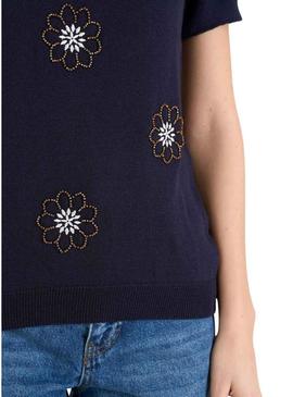 Camisola Naf Naf azul marinho com bordados para mulher.