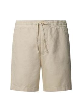 Bermuda Pepe Jeans Smart Relaxada em linho bege para homem.