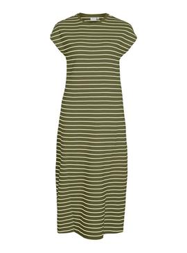 Vestido Vila Visinny verde estampado de rayas para mulher.