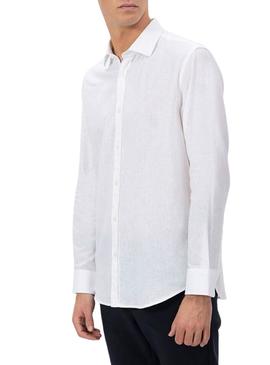Camisa El Pulpo de linho branco para homem.