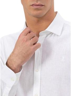 Camisa El Pulpo de linho branco para homem.