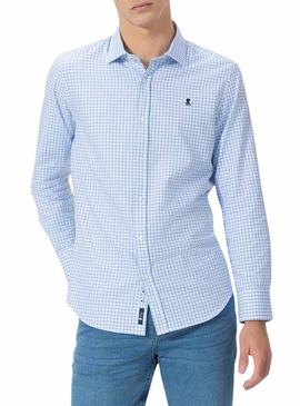 Camisa El Pulpo  Oxford estampado xadrez vichy azul para homem.