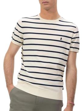 Camiseta El Pulpo de malha extrafina listrada marinha para homem