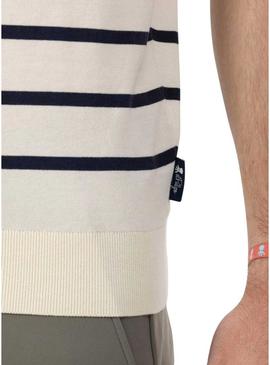 Camiseta El Pulpo de malha extrafina listrada marinha para homem