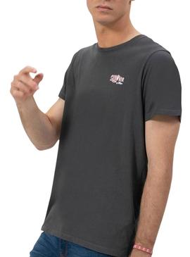 Camiseta  El Pulpo estampado Surfando Ondas cinza para homem