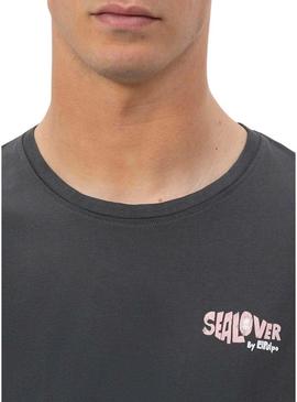 Camiseta  El Pulpo estampado Surfando Ondas cinza para homem