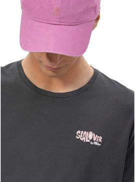 Camiseta  El Pulpo estampado Surfando Ondas cinza para homem