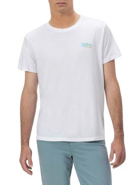 Camiseta  El Pulpo estampado Surfando Ondas branco para homem.