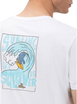 Camiseta  El Pulpo estampado Surfando Ondas branco para homem.
