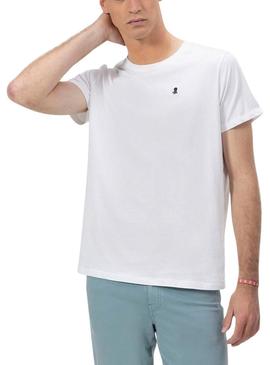 Camiseta El Pulpo bordado em branco básico para homem.