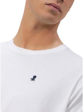 Camiseta El Pulpo bordado em branco básico para homem.