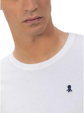 Camiseta El Pulpo bordado em branco básico para homem.