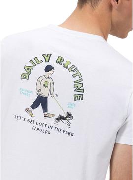 Camiseta  El Pulpo  Estampado Daily Routine branco para homem