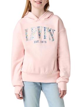 Moletom Levis Seasonal com capuz rosa para menina.