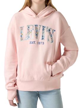 Moletom Levis Seasonal com capuz rosa para menina.