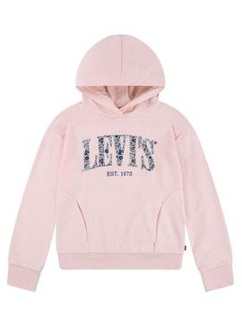 Moletom Levis Seasonal com capuz rosa para menina.