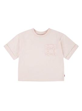 Camiseta Levis Roll Cuff rosa para menina