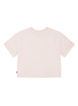 Camiseta Levis Roll Cuff rosa para menina
