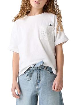 Camiseta Levis Roll Cuff branca para menina