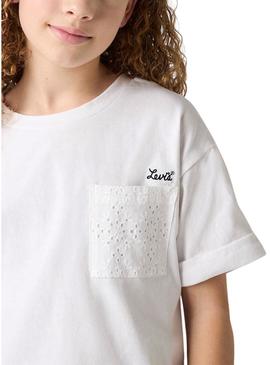 Camiseta Levis Roll Cuff branca para menina