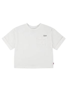 Camiseta Levis Roll Cuff branca para menina