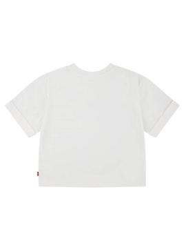 Camiseta Levis Roll Cuff branca para menina