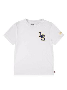 Camiseta Levi's LS Monogram branca para criança.