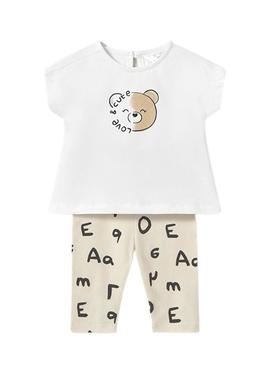 Conjunto de leggings beige de cerámica para bebé da marca Mayoral.