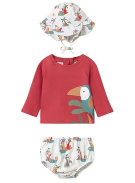 Conjunto de banho Mayoral com toranja vermelha para bebê.
