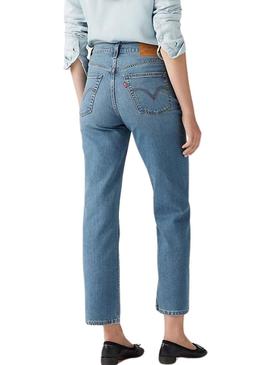 Calça jeans Levis Ribcage Cool reta tornozelo para mulher.